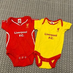 Liverpool yellow and red infant onesie set